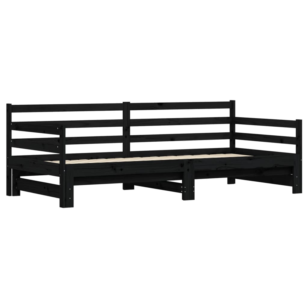 Uttrekkbar dagseng svart 90x200 cm heltre furu