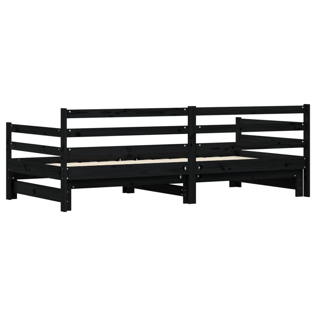 Uttrekkbar dagseng svart 90x200 cm heltre furu