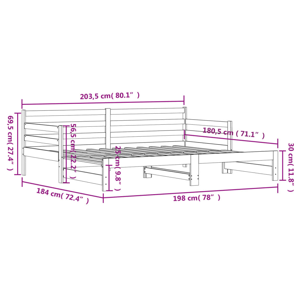 Uttrekkbar dagseng svart 90x200 cm heltre furu