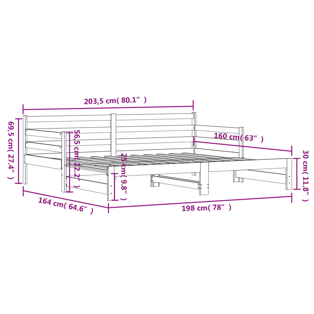 Uttrekkbar dagseng 80x200 cm heltre furu