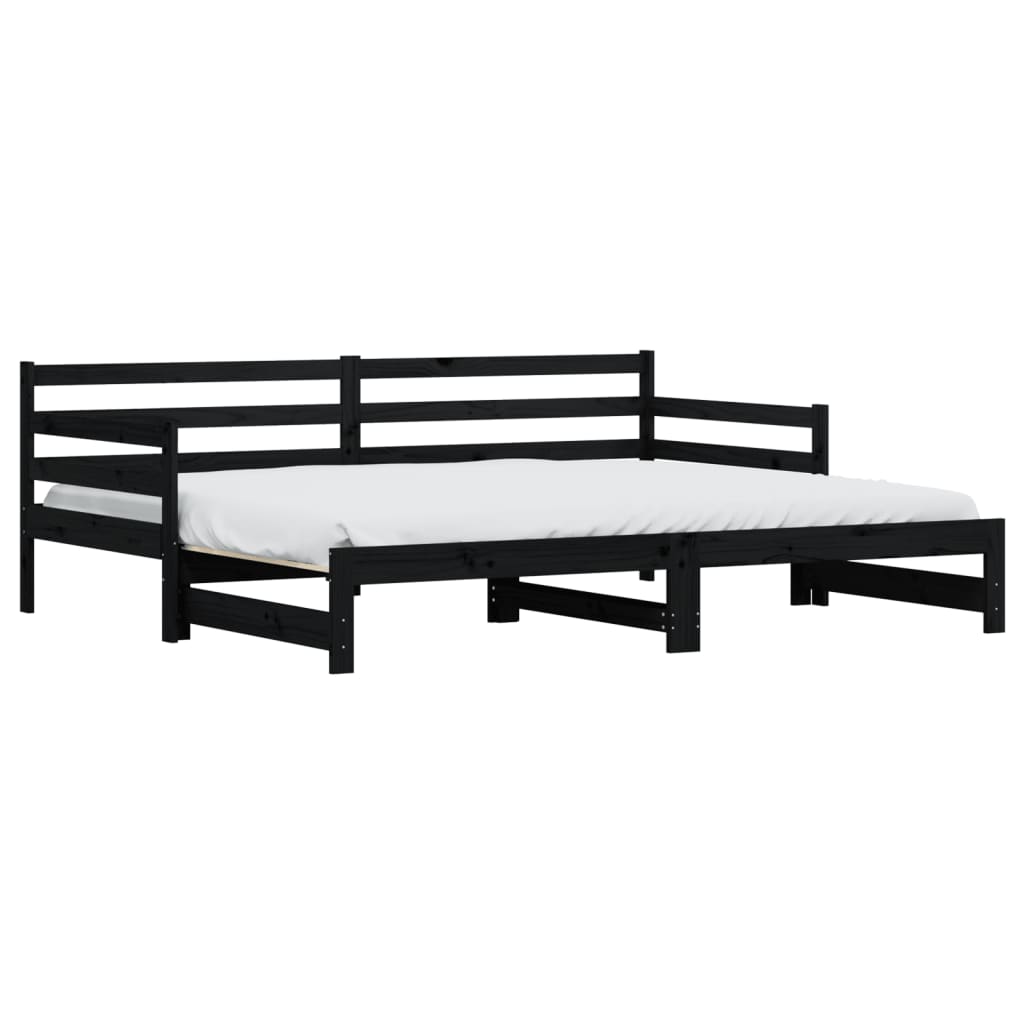 Uttrekkbar dagseng svart 80x200 cm heltre furu