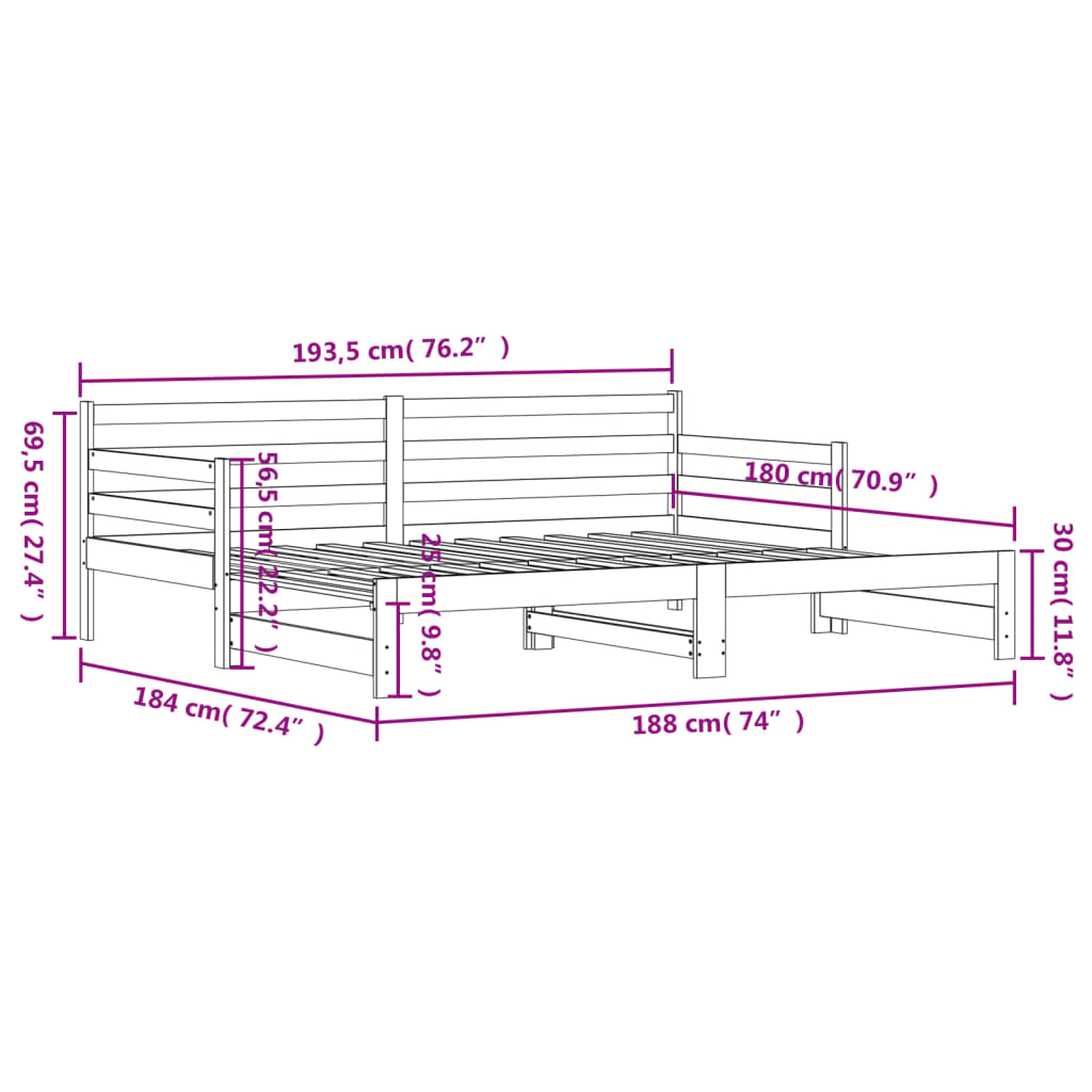 Uttrekkbar dagseng hvit 90x190 cm heltre furu