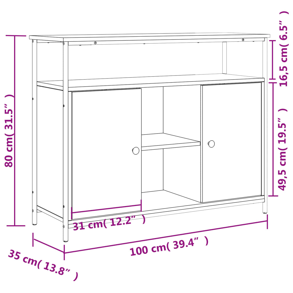 Skjenk røkt eik 100x35x80 cm konstruert tre
