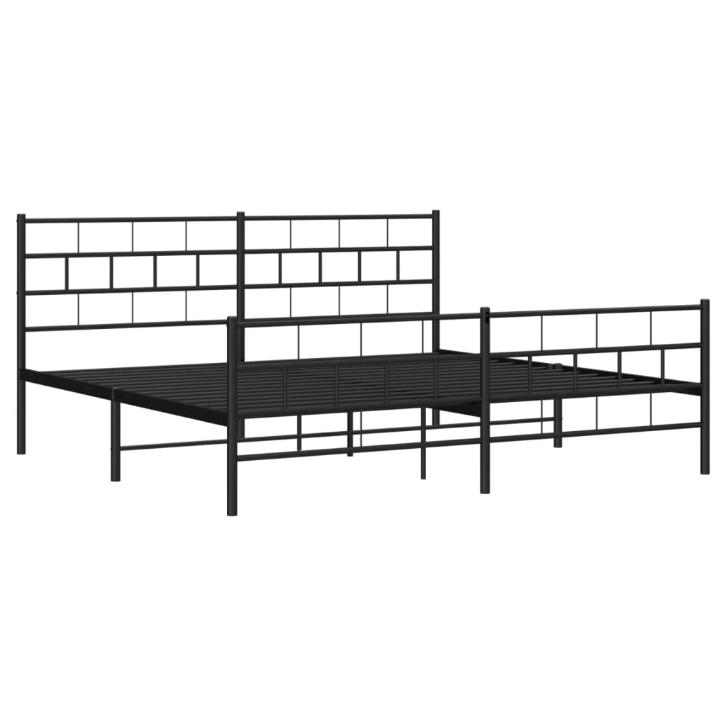 Sengeramme i metall med hode- og fotgavl svart 193x203 cm