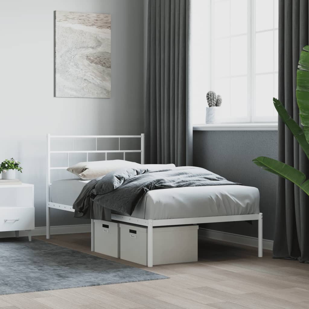 Sengeramme i metall med hodegavl hvit 100x190 cm