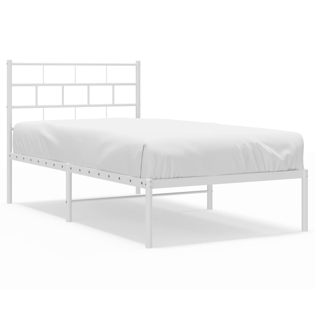 Sengeramme i metall med hodegavl hvit 107x203 cm
