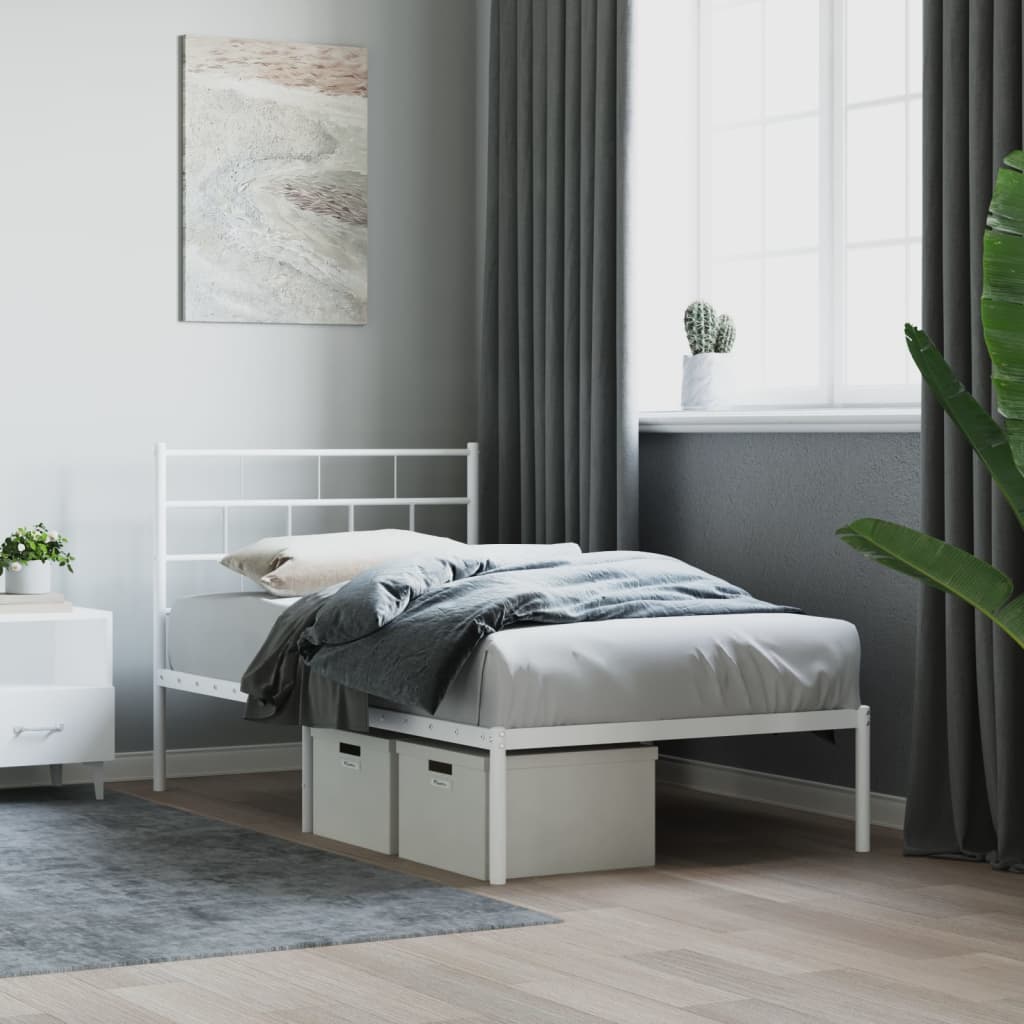 Sengeramme i metall med hodegavl hvit 107x203 cm