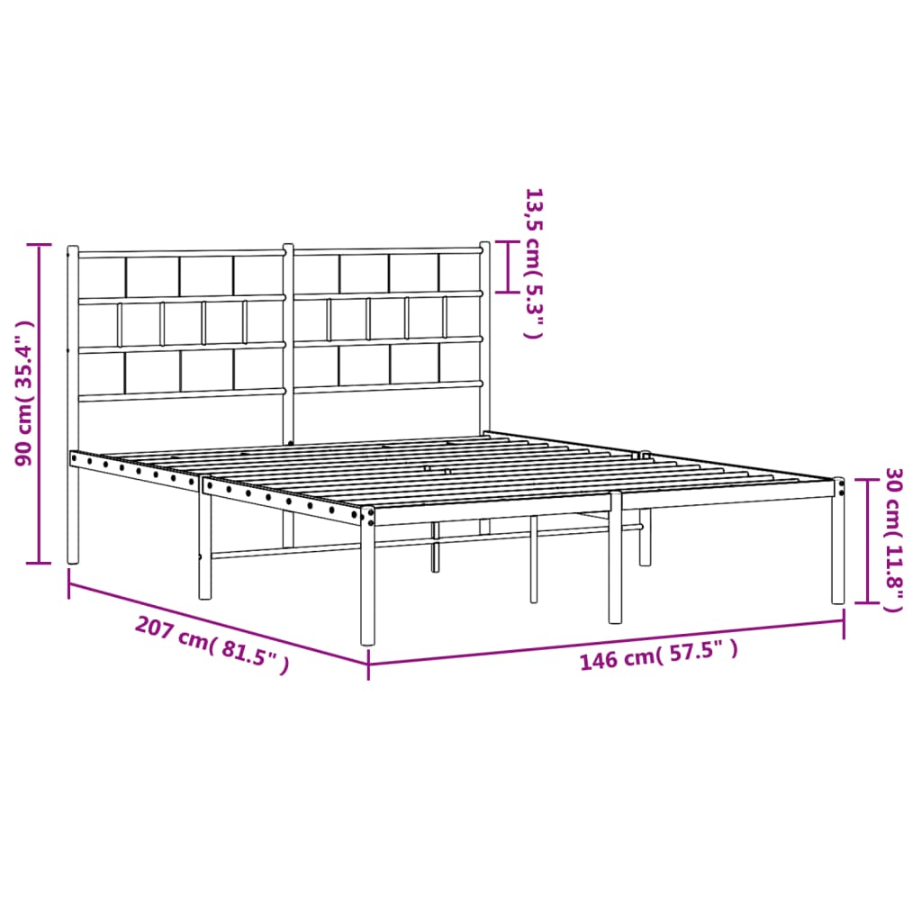 Sengeramme i metall med hodegavl hvit 140x200 cm