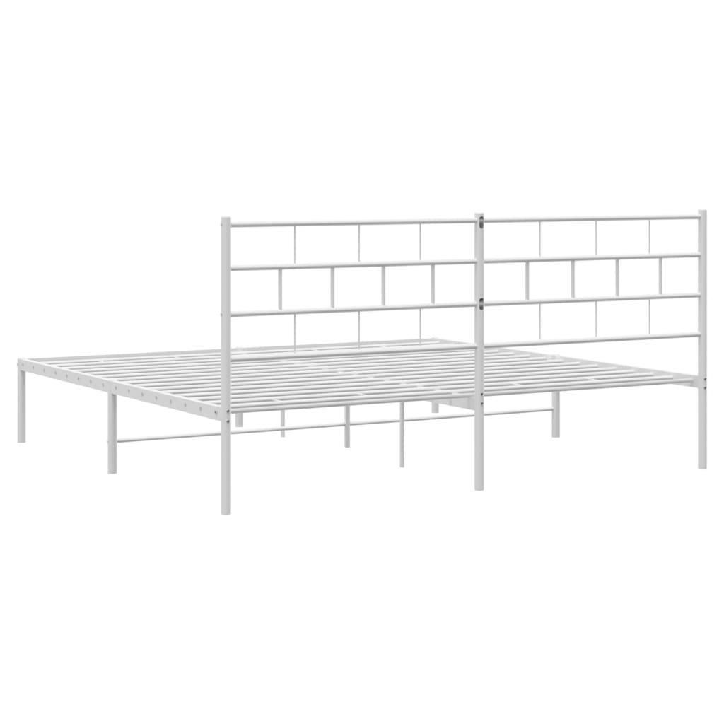 Sengeramme i metall med hodegavl hvit 183x213 cm