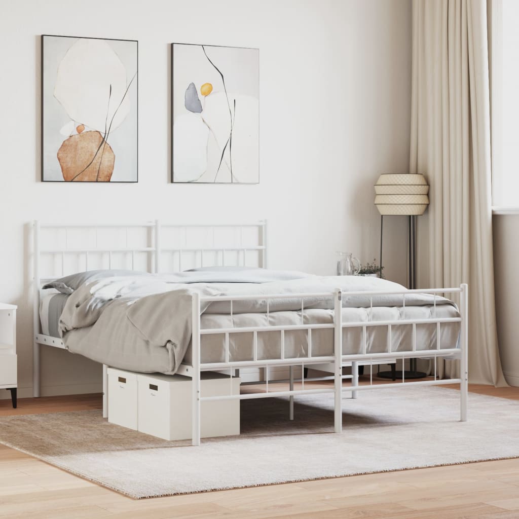 Sengeramme i metall med hode- og fotgavl hvit 120x190 cm