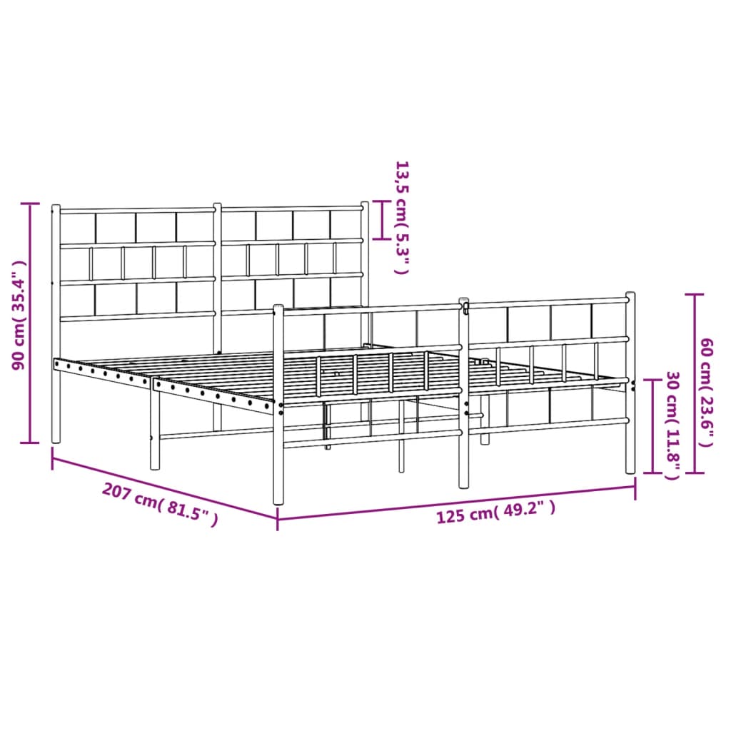 Sengeramme i metall med hode- og fotgavl hvit 120x200 cm