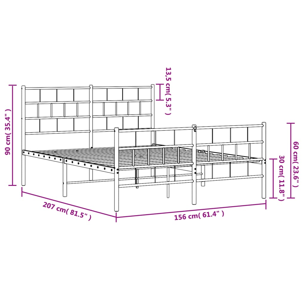 Sengeramme i metall med hode- og fotgavl hvit 150x200 cm