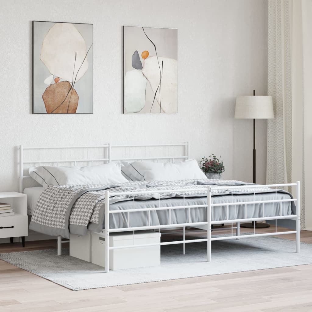 Sengeramme i metall med hode- og fotgavl hvit 193x203 cm