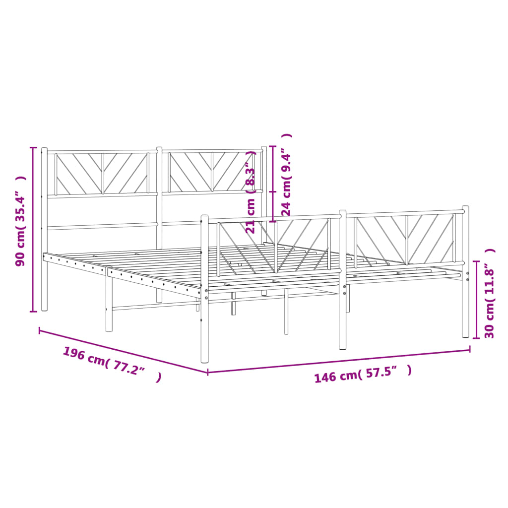 Sengeramme i metall med hode- og fotgavl hvit 140x190 cm