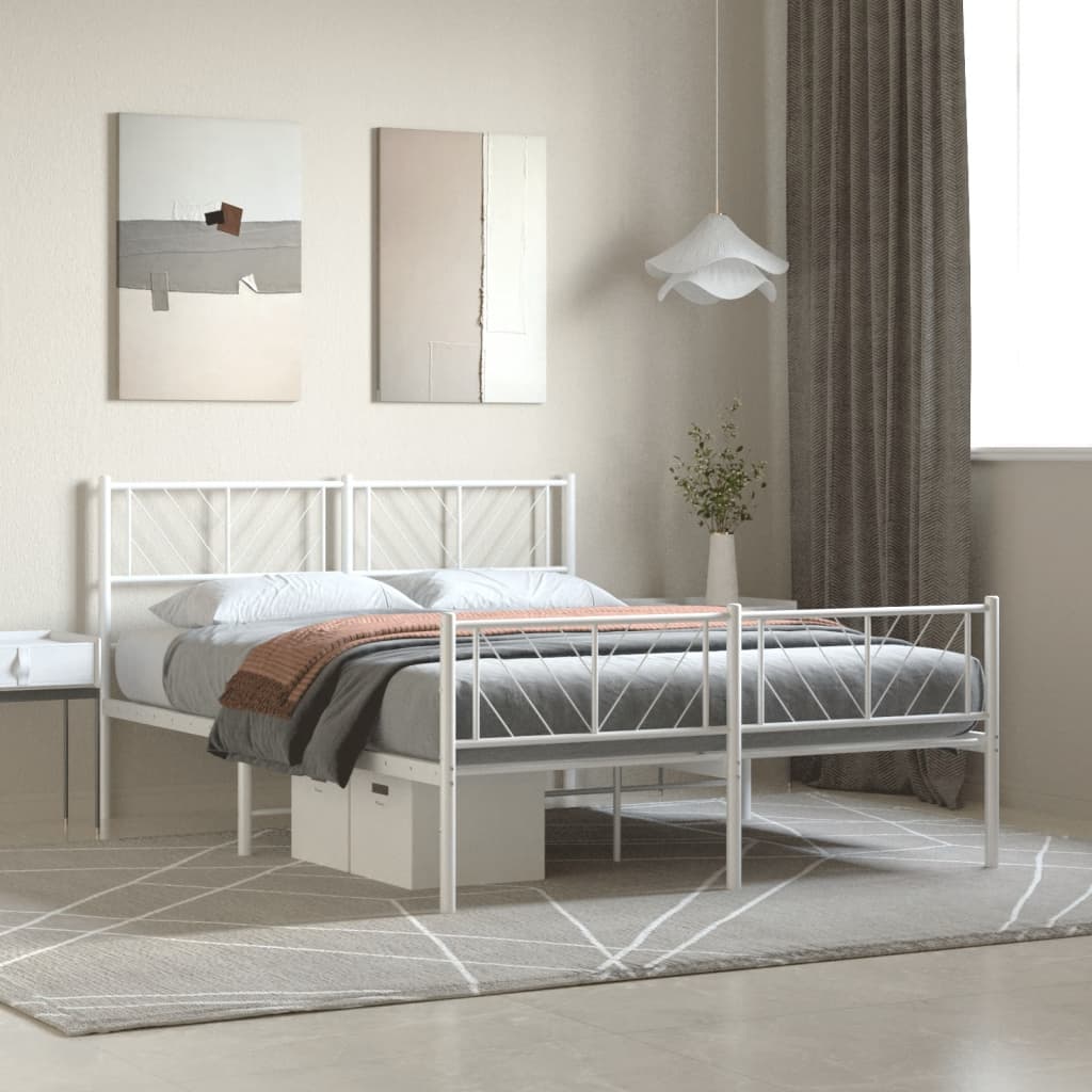 Sengeramme i metall med hode- og fotgavl hvit 140x190 cm