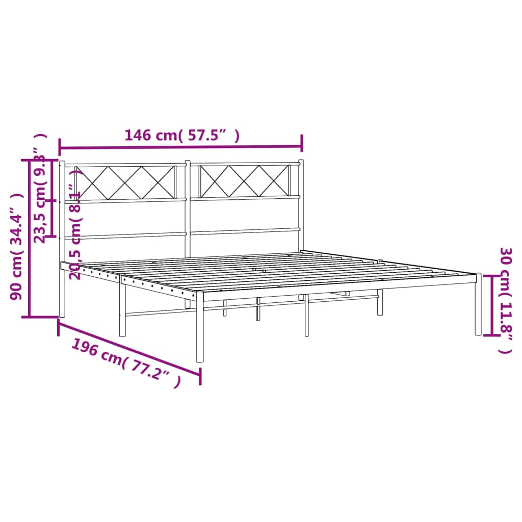 Sengeramme i metall med hodegavl svart 140x190 cm