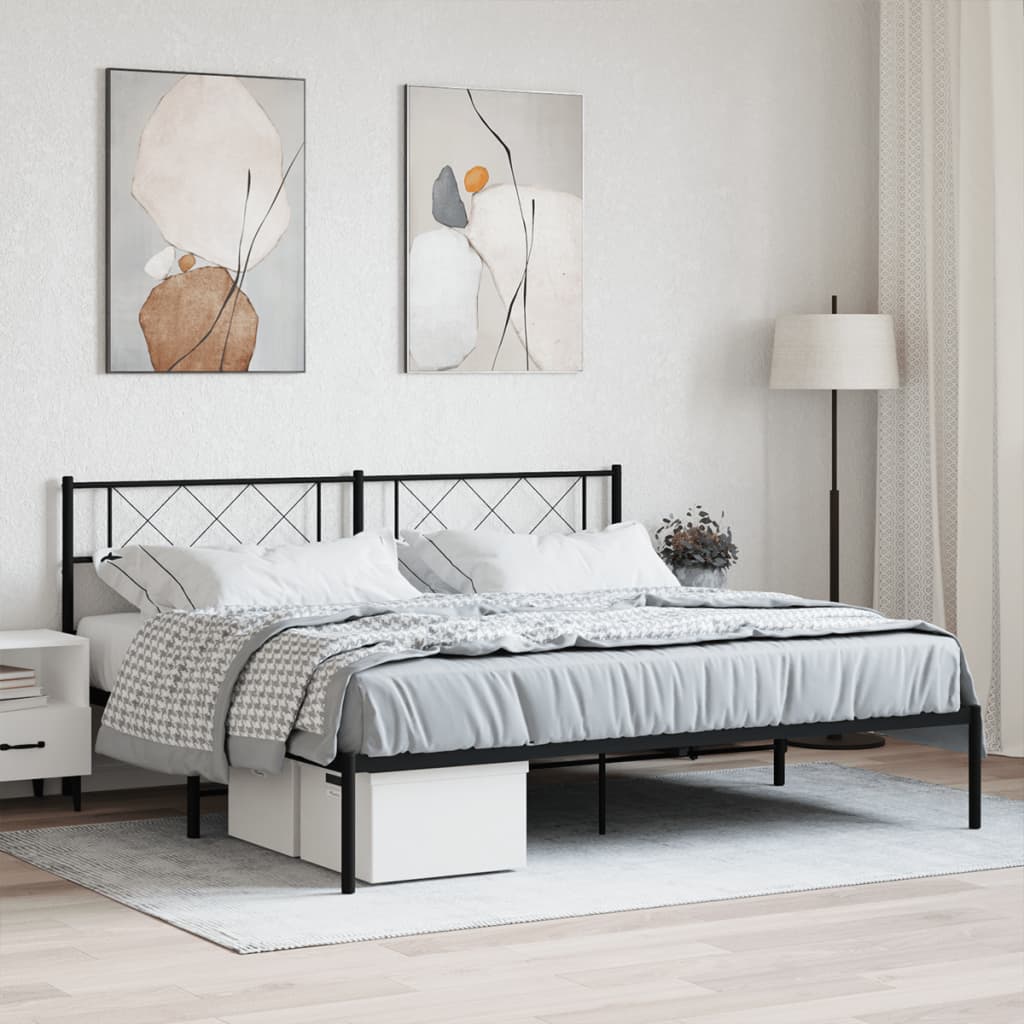 Sengeramme i metall med sengegavl svart 183x213 cm