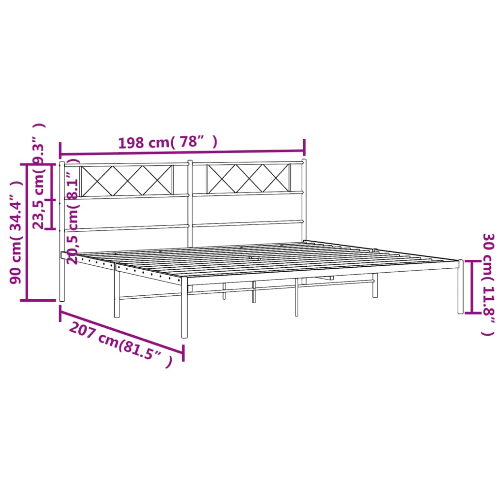 Sengeramme i metall med sengegavl svart 193x203 cm