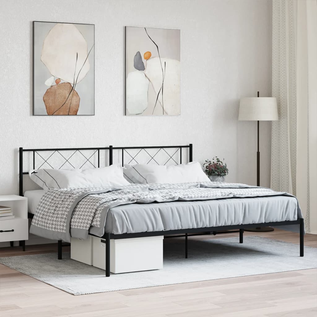 Sengeramme i metall med sengegavl svart 193x203 cm