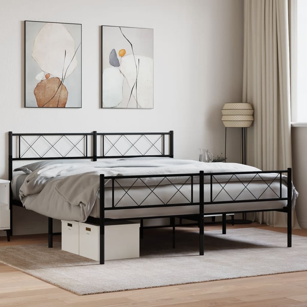 Sengeramme i metall med hode- og fotgavl svart 140x190 cm