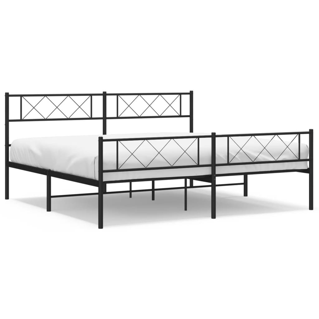Sengeramme i metall med hode- og fotgavl svart 183x213 cm