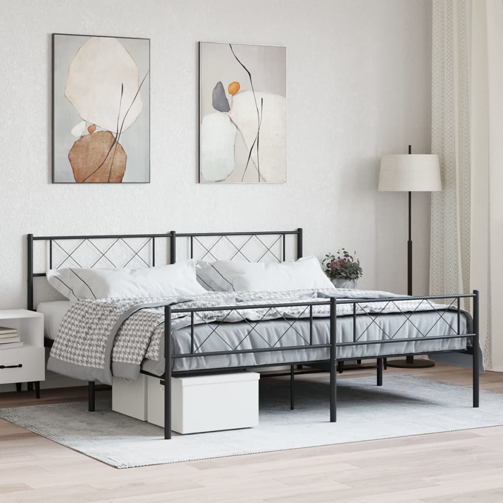 Sengeramme i metall med hode- og fotgavl svart 183x213 cm