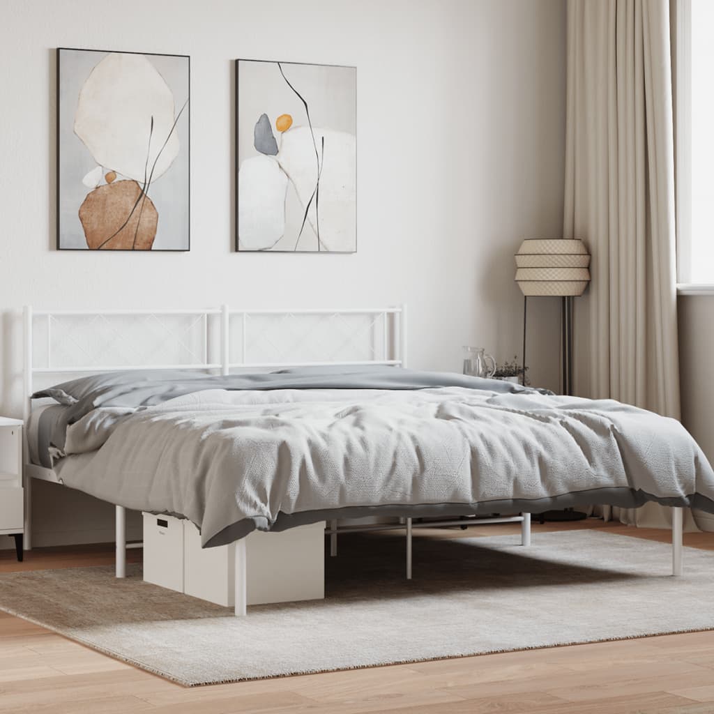 Sengeramme i metall med hodegavl hvit 140x200 cm