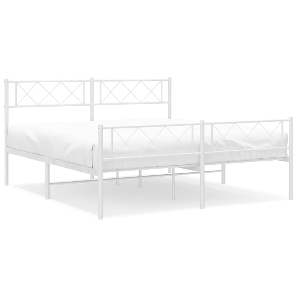 Sengeramme i metall med hode- og fotgavl hvit 150x200 cm