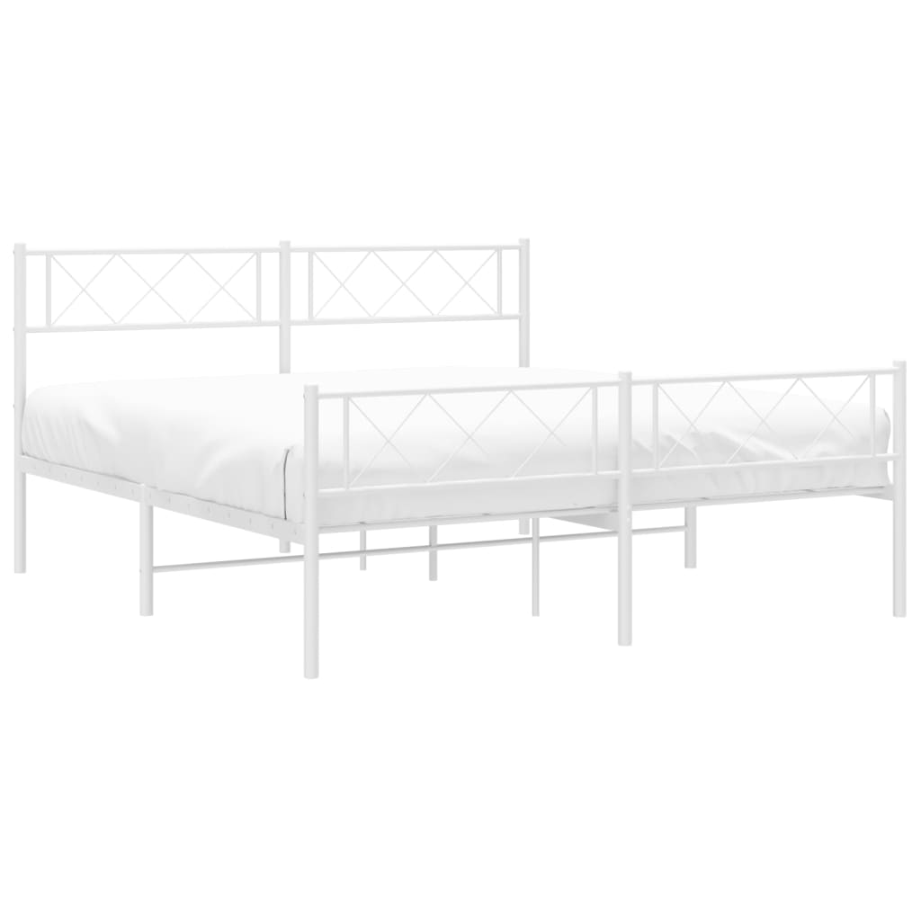Sengeramme i metall med hode- og fotgavl hvit 150x200 cm
