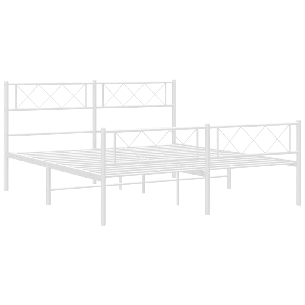 Sengeramme i metall med hode- og fotgavl hvit 150x200 cm