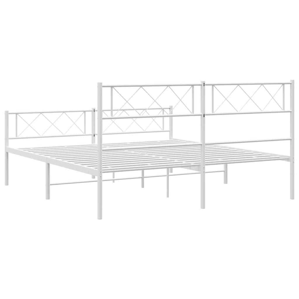 Sengeramme i metall med hode- og fotgavl hvit 150x200 cm