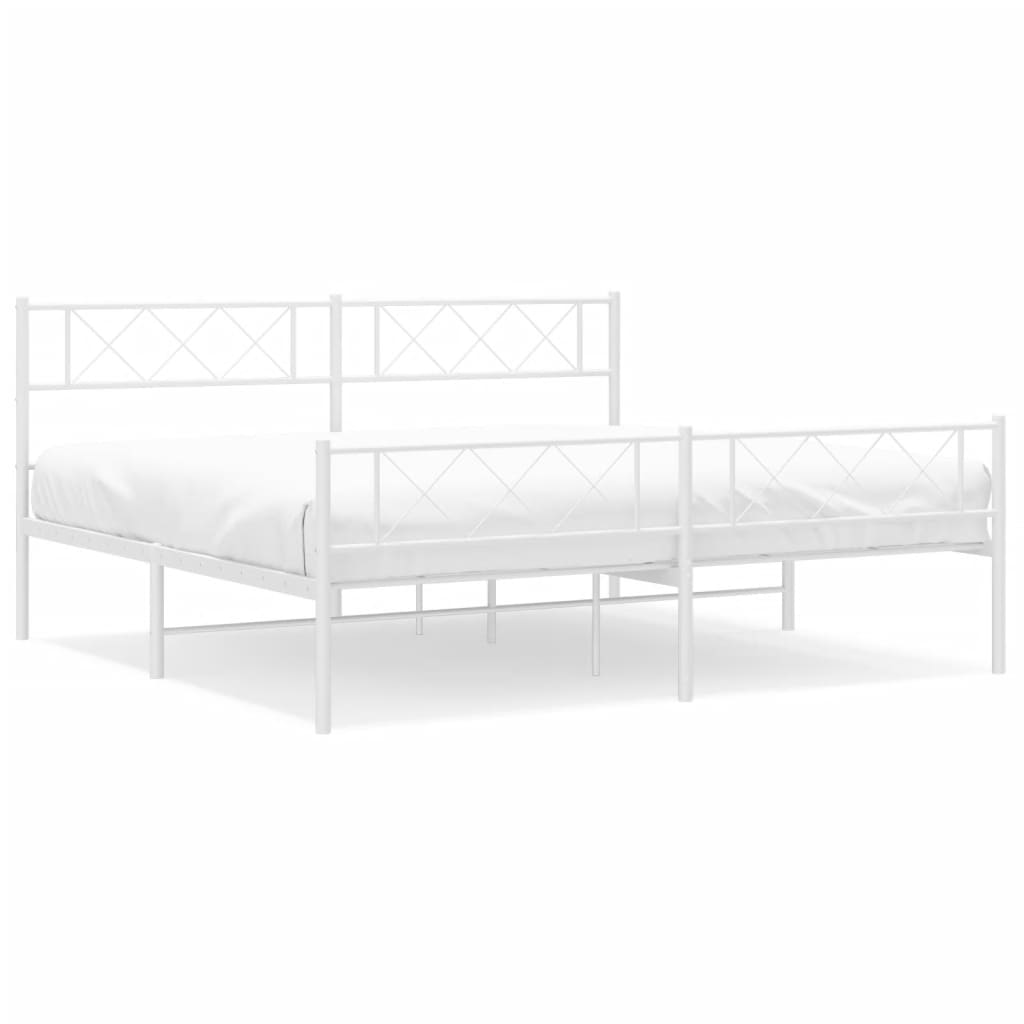 Sengeramme i metall med hode- og fotgavl hvit 183x213 cm