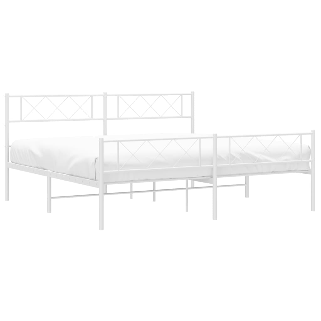 Sengeramme i metall med hode- og fotgavl hvit 183x213 cm