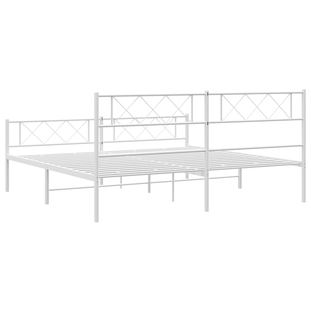 Sengeramme i metall med hode- og fotgavl hvit 183x213 cm