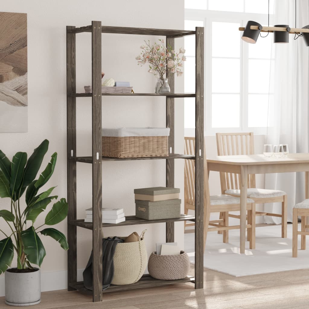 Oppbevaringshylle 5 etasjer grå 80x38x170 cm heltre furu