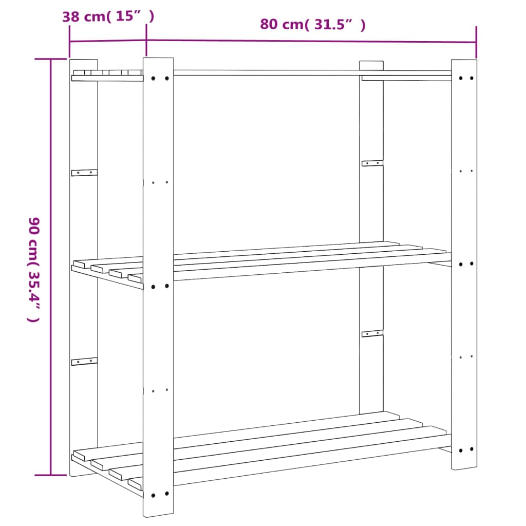 Oppbevaringshylle 3 etasjer grå 80x38x90 cm heltre furu