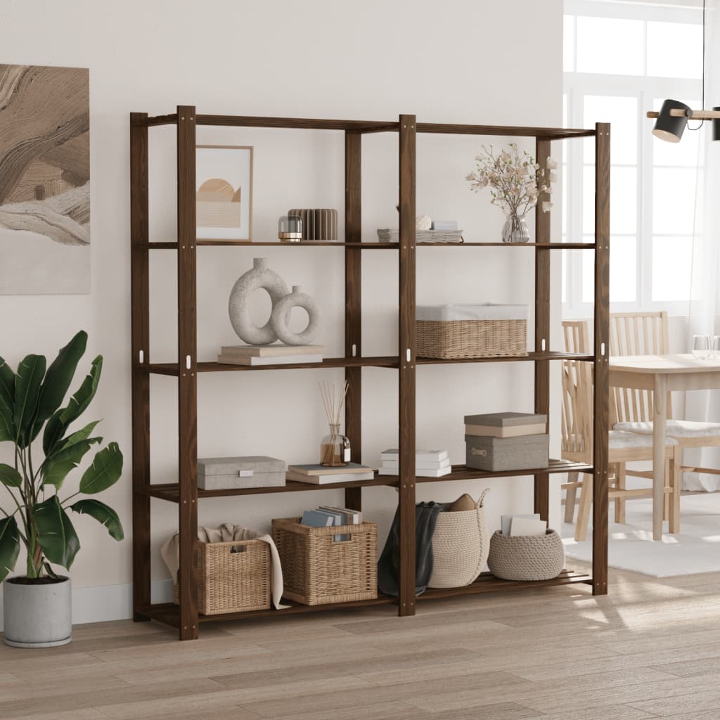 Oppbevaringshylle 5 etasjer brun 170x38x170 cm heltre furu