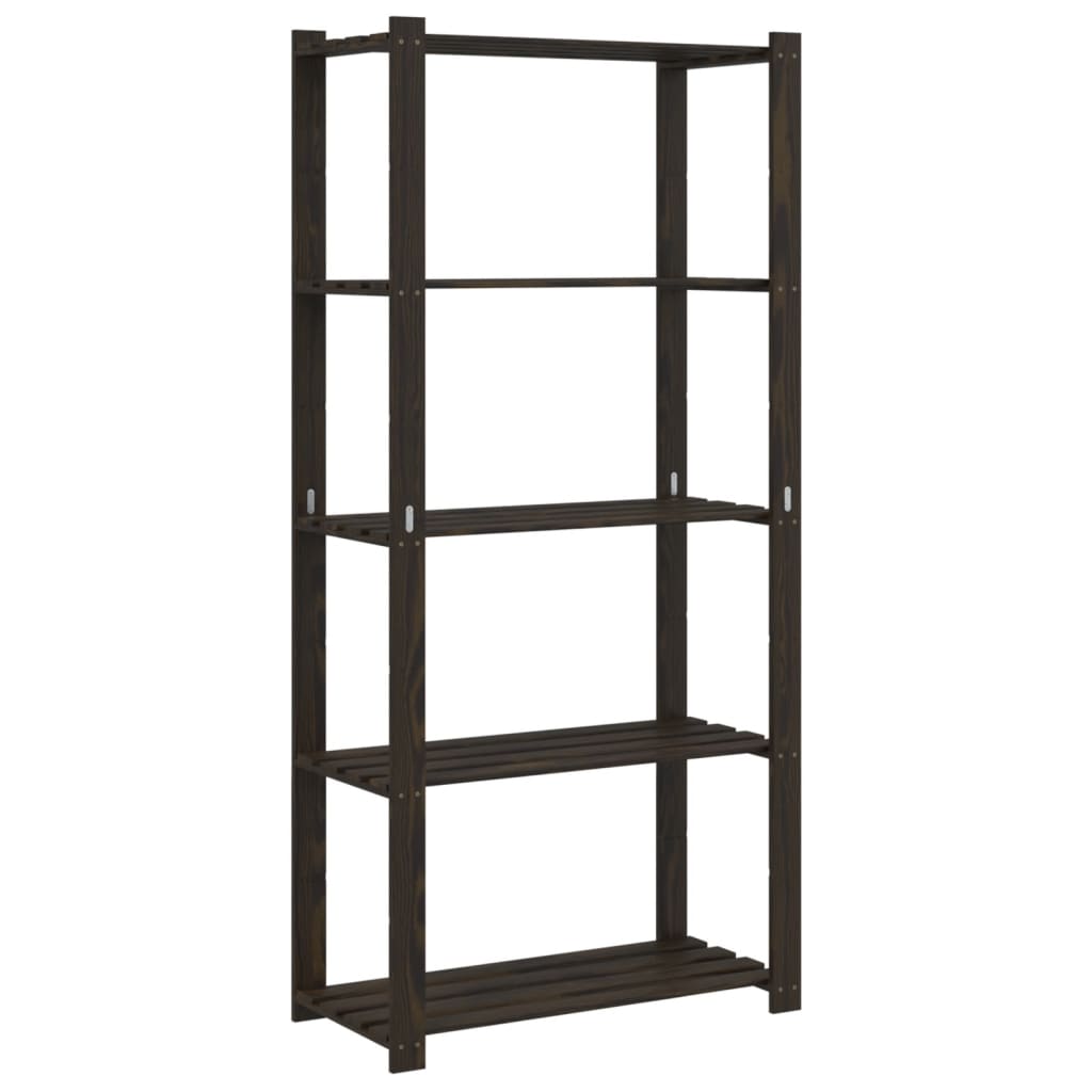 Oppbevaringshylle 5 etasjer svart 80x38x170 cm heltre furu