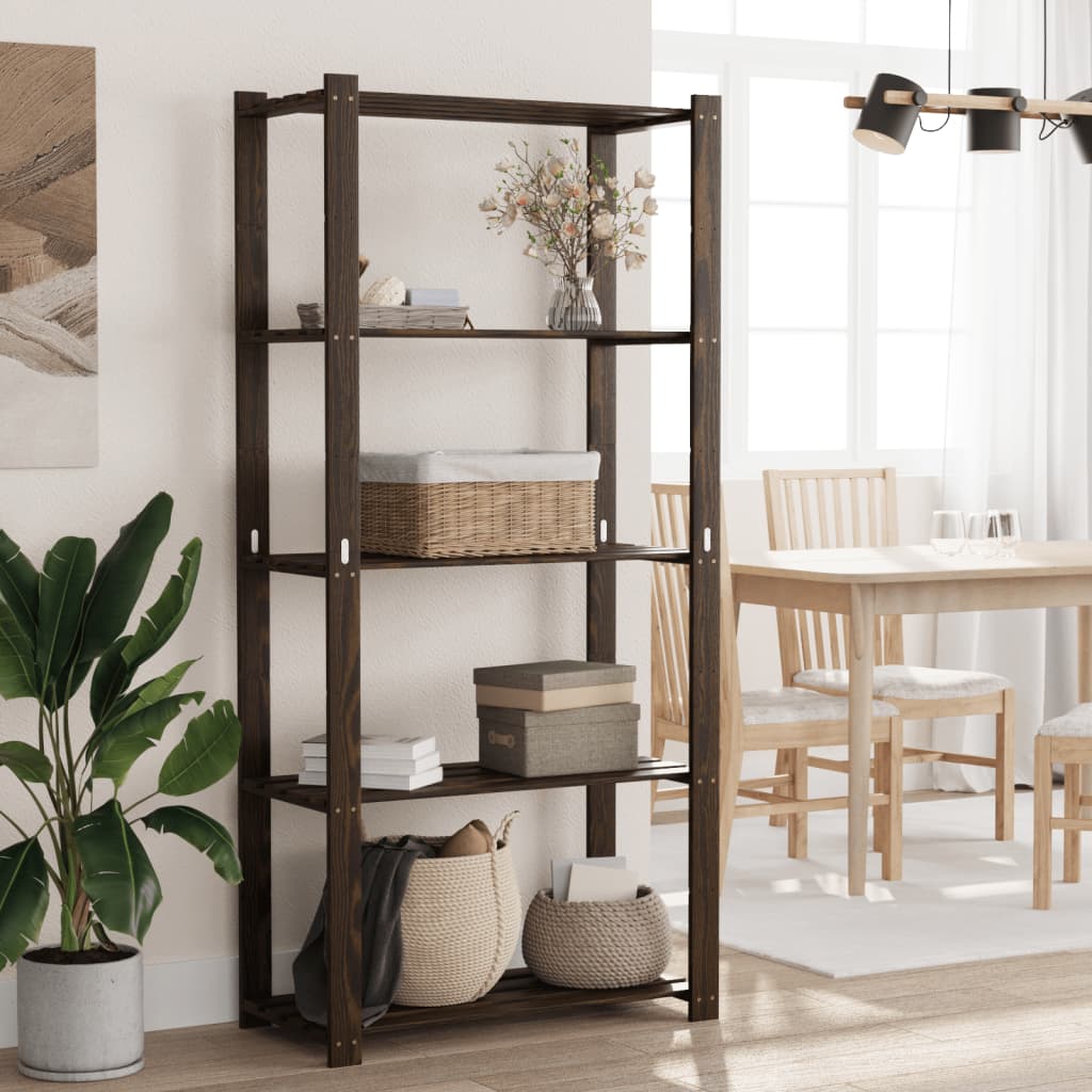 Oppbevaringshylle 5 etasjer svart 80x38x170 cm heltre furu