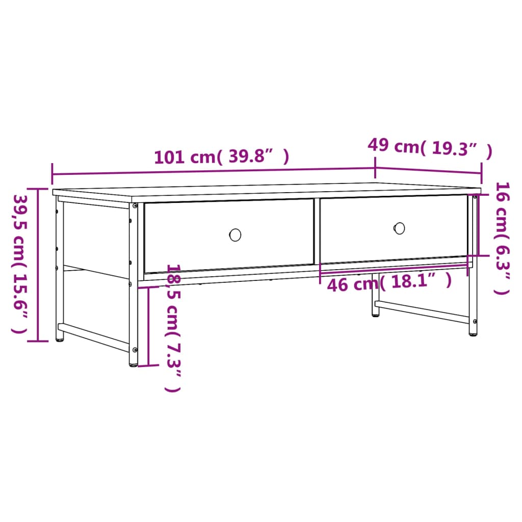 Salongbord sonoma eik 101x49x39,5 cm konstruert tre