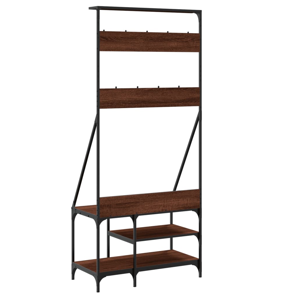 Klesstativ med skooppbevaring brun eik 80x40x184 cm