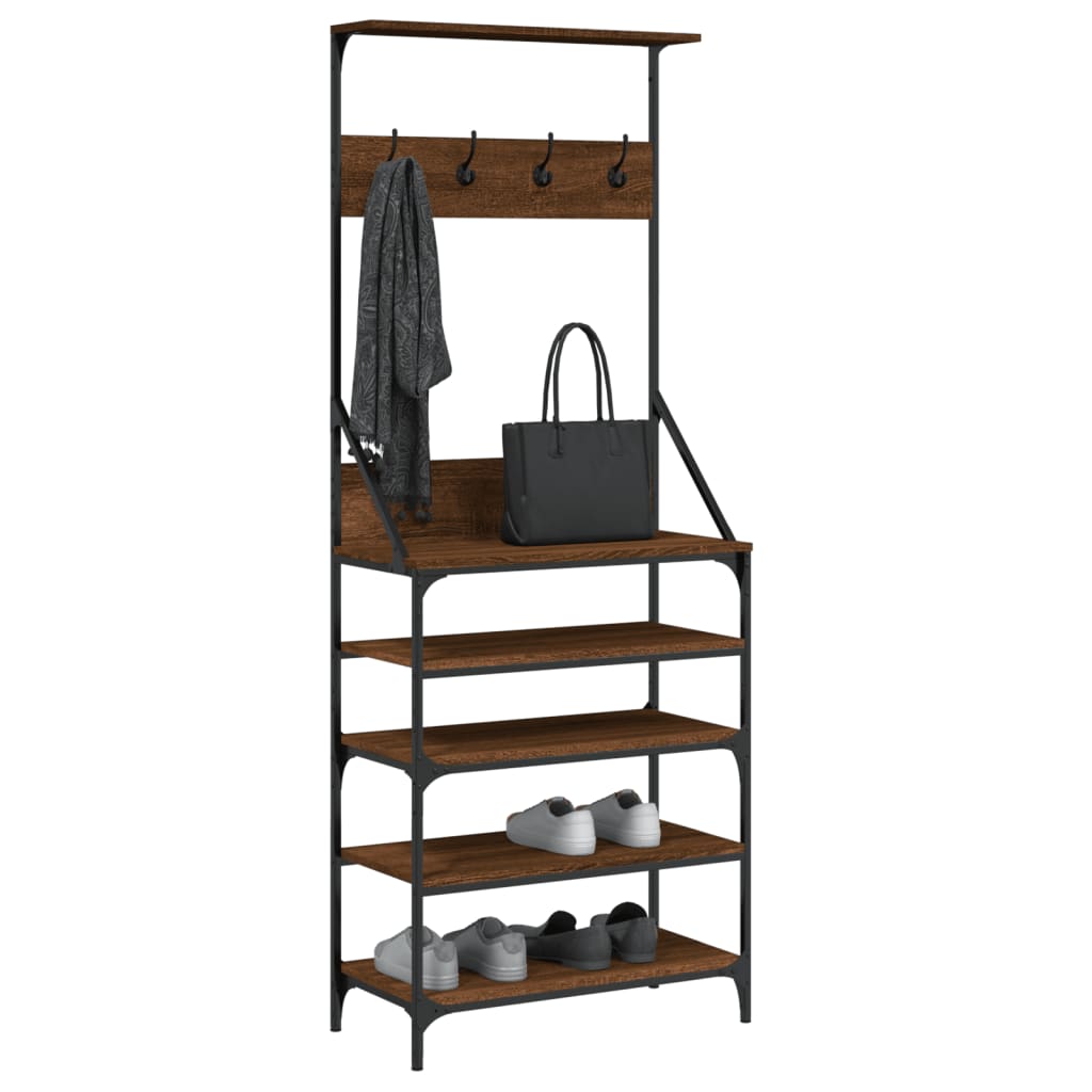 Klesstativ med skooppbevaring brun eik 70x34x184 cm