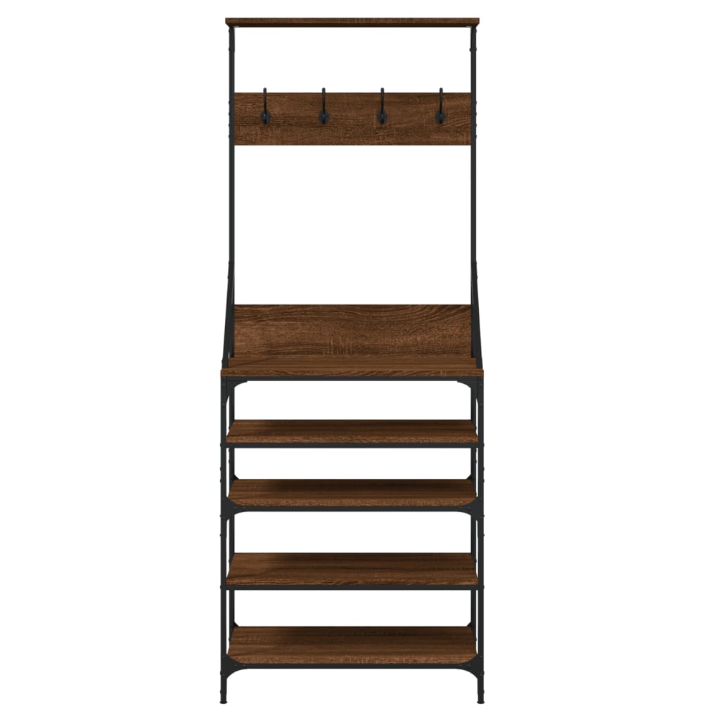 Klesstativ med skooppbevaring brun eik 70x34x184 cm