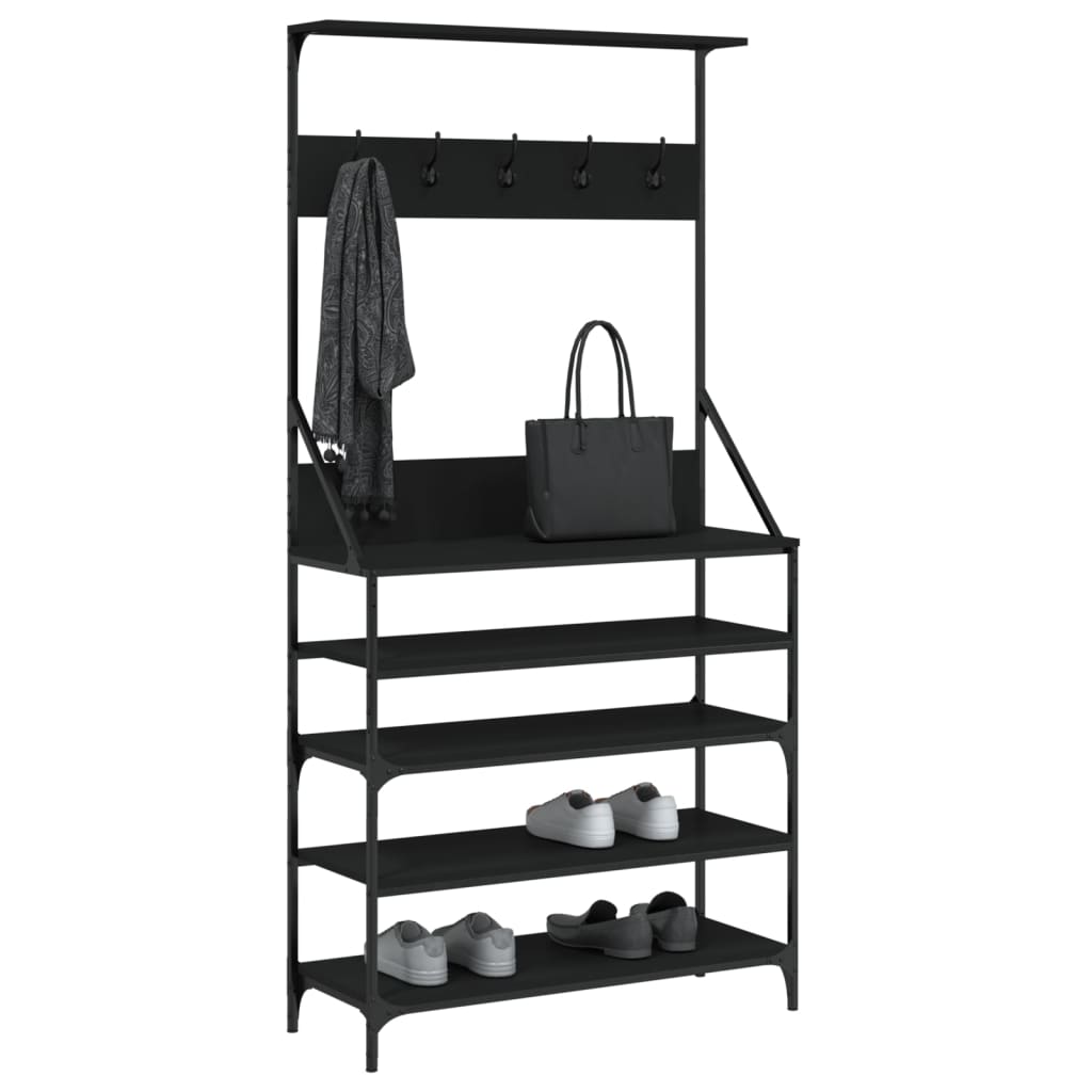 Klesstativ med skooppbevaring svart 90x34x184 cm