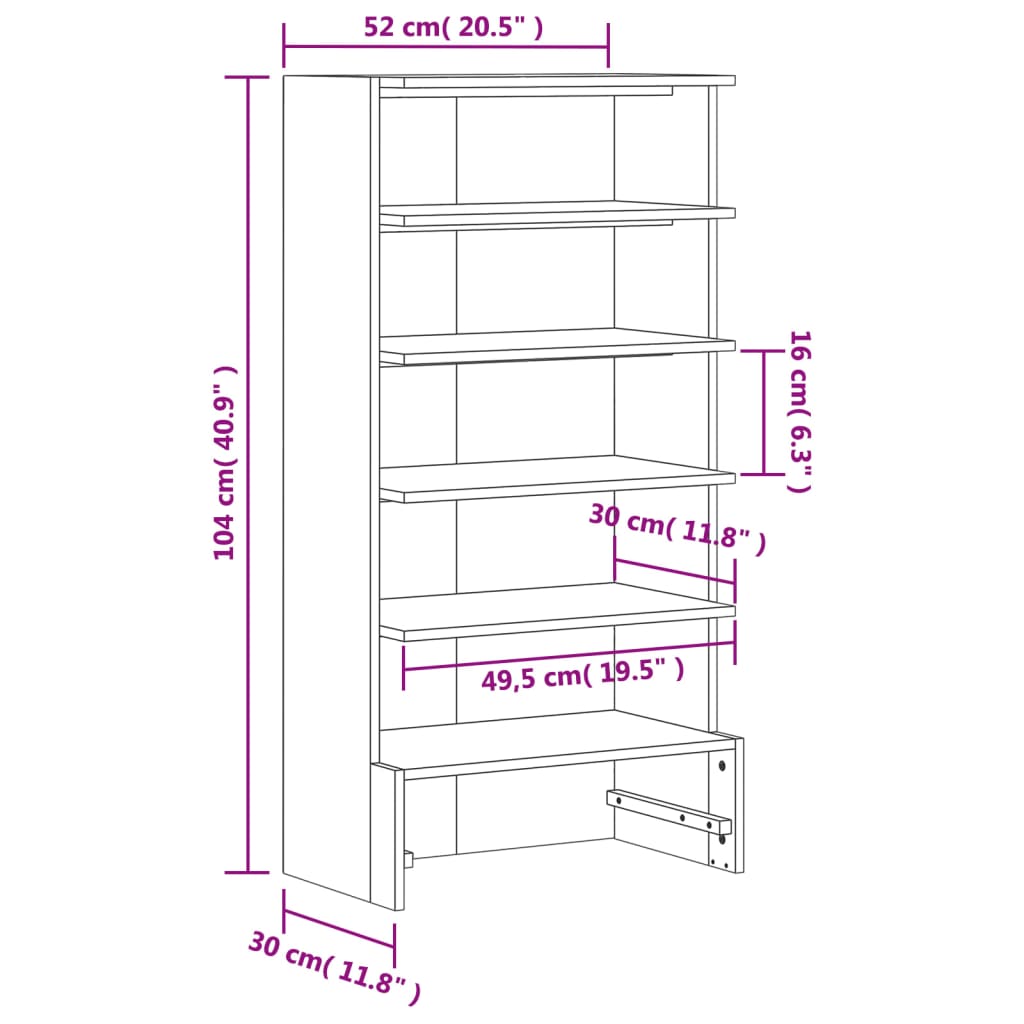 Skoskap voksbrun 52x30x104 cm heltre furu