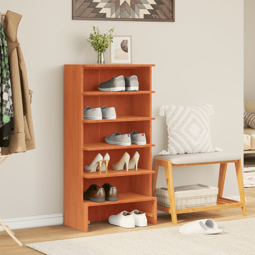 Skoskap voksbrun 52x30x104 cm heltre furu