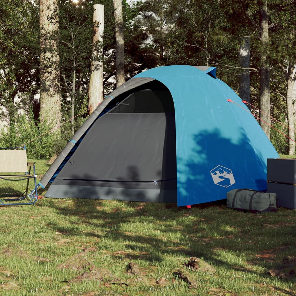 Kuppeltelt for camping 4 personer blå vanntett