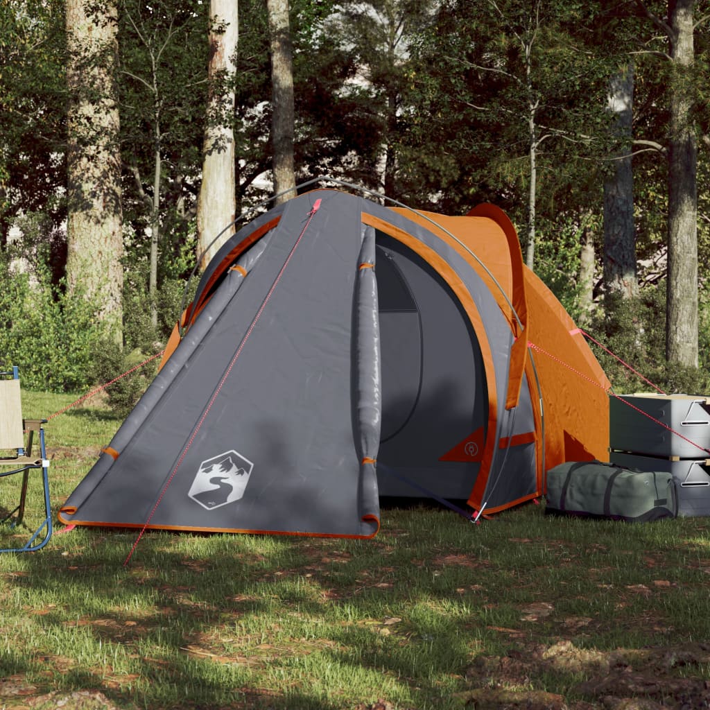 Kuppeltelt for camping 2 personer grå og oransje vanntett