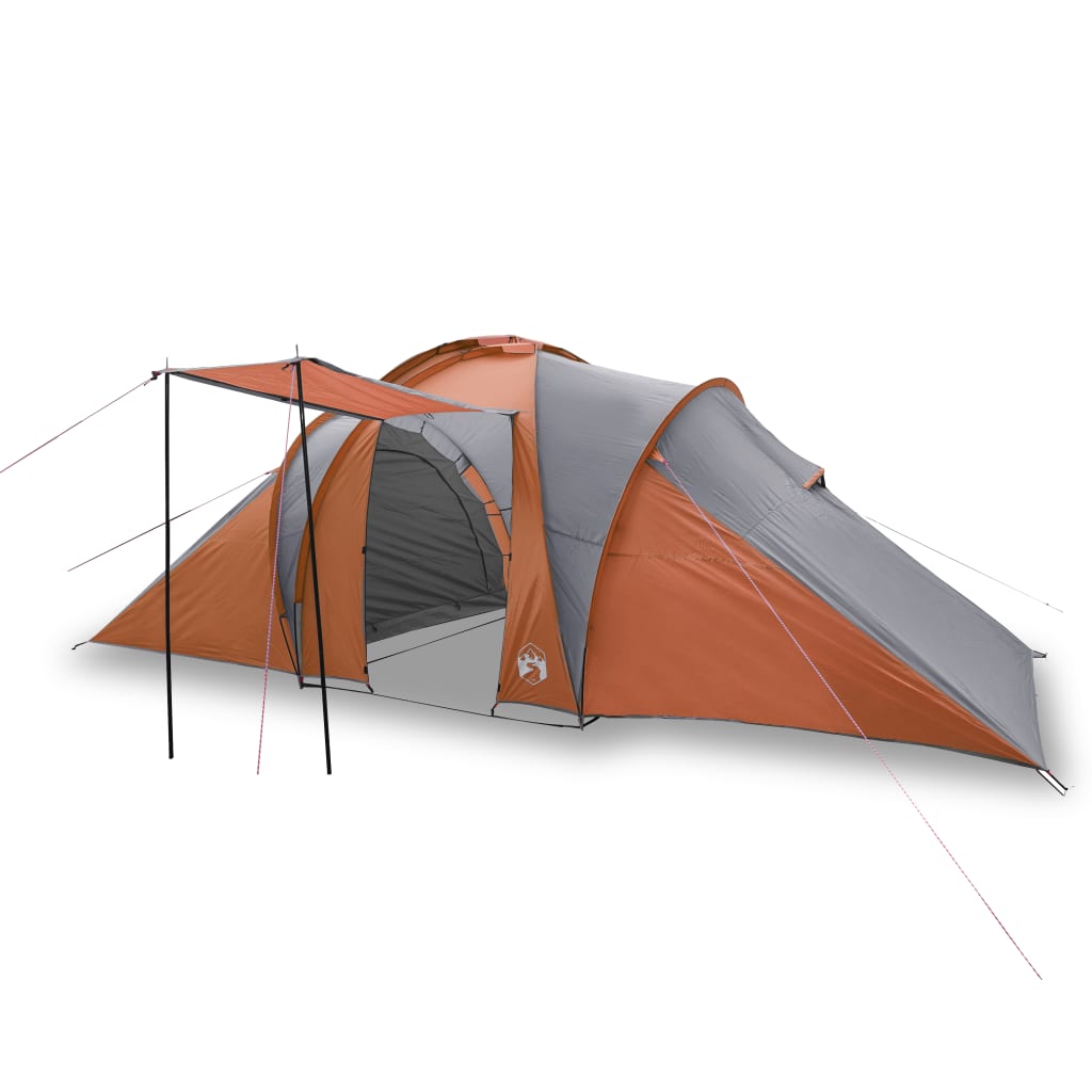 Kuppeltelt for camping 6 personer grå og oransje vanntett