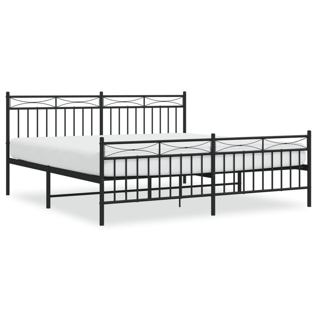 Sengeramme i metall med hode- og fotgavl svart 183x213 cm